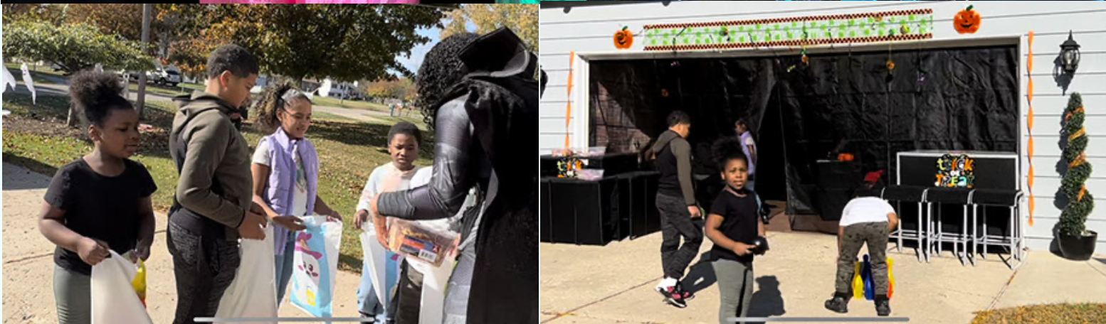 Children receiving gifts and treats at the Annual Christian Fall Experience